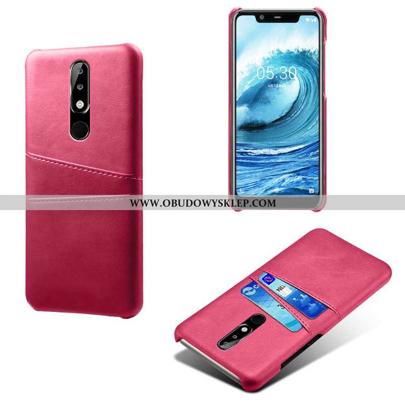 Futerał Nokia 5.1 Plus Skóra Karta Etui, Pokrowce Nokia 5.1 Plus Ochraniacz Rozowa