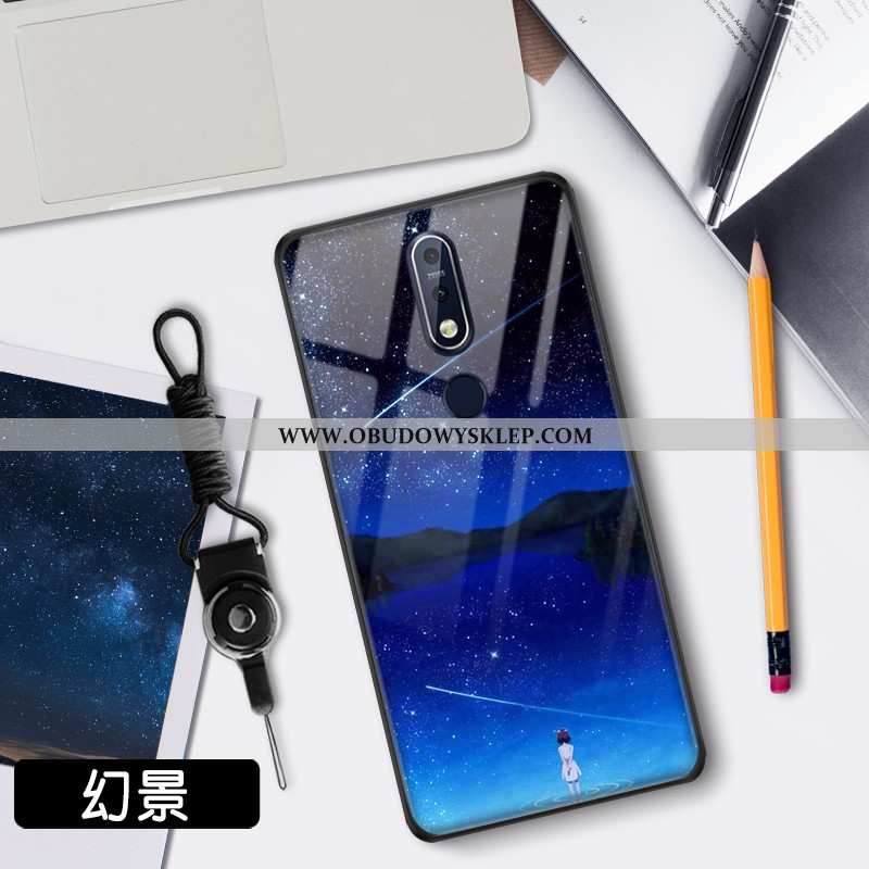 Futerał Nokia 7.1 Trendy Gwiaździsty Futerał, Pokrowce Nokia 7.1 Ochraniacz Szkło Niebieska