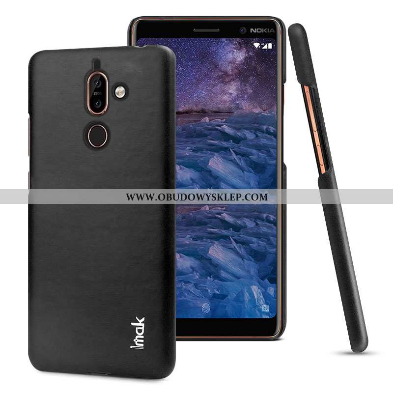 Futerał Nokia 7 Plus Skóra Ochraniacz Czarny, Pokrowce Nokia 7 Plus Wzór Skórzane Etui Czarna