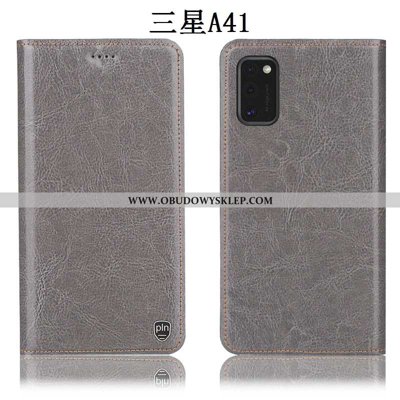 Futerał Samsung Galaxy A41 Skórzane Etui Ochraniacz Pokrowce, Pokrowce Samsung Galaxy A41 Wzór Czarn