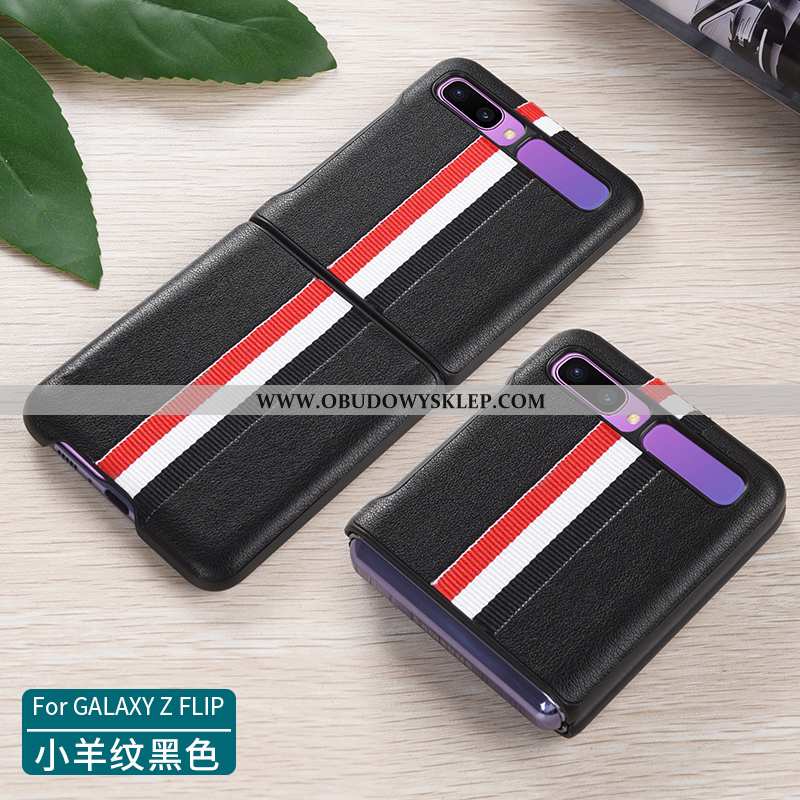 Futerał Samsung Z Flip Skórzane Etui Czarny Gwiazda, Pokrowce Samsung Z Flip Ochraniacz Telefon Komó
