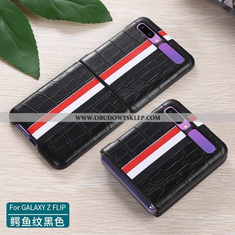 Futerał Samsung Z Flip Skórzane Etui Czarny Gwiazda, Pokrowce Samsung Z Flip Ochraniacz Telefon Komó