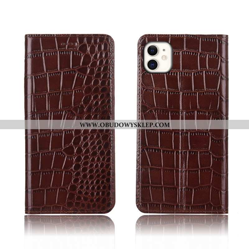 Futerał iPhone 11 Skórzane Etui Telefon Komórkowy Krokodyl, Pokrowce iPhone 11 Wzór Silikonowe Brązo