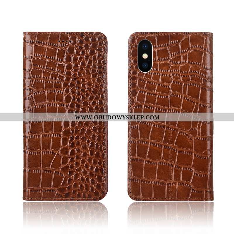 Futerał iPhone X Prawdziwa Skóra Anti-fall Krokodyl, Pokrowce iPhone X Silikonowe Brązowe