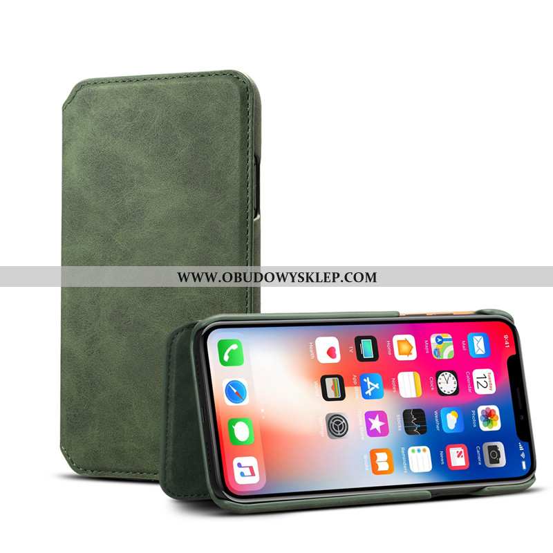 Futerał iPhone Xs Max Skórzane Etui Karta, Pokrowce iPhone Xs Max Prawdziwa Skóra Klapa Czerwona