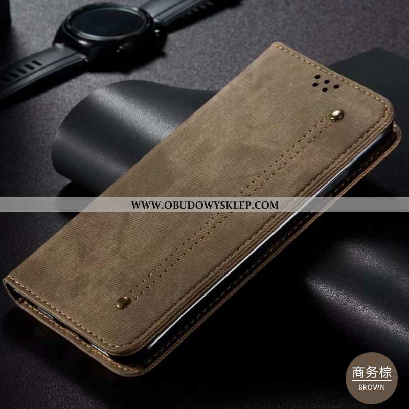 Obudowa Huawei P40 Lite Wzór Denim, Etui Huawei P40 Lite Skórzane Moda Brązowe