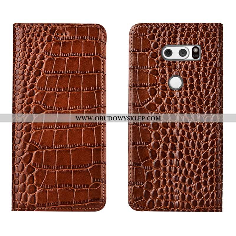 Obudowa Lg V30 Prawdziwa Skóra Krokodyl All Inclusive, Etui Lg V30 Ochraniacz Futerał Czerwona