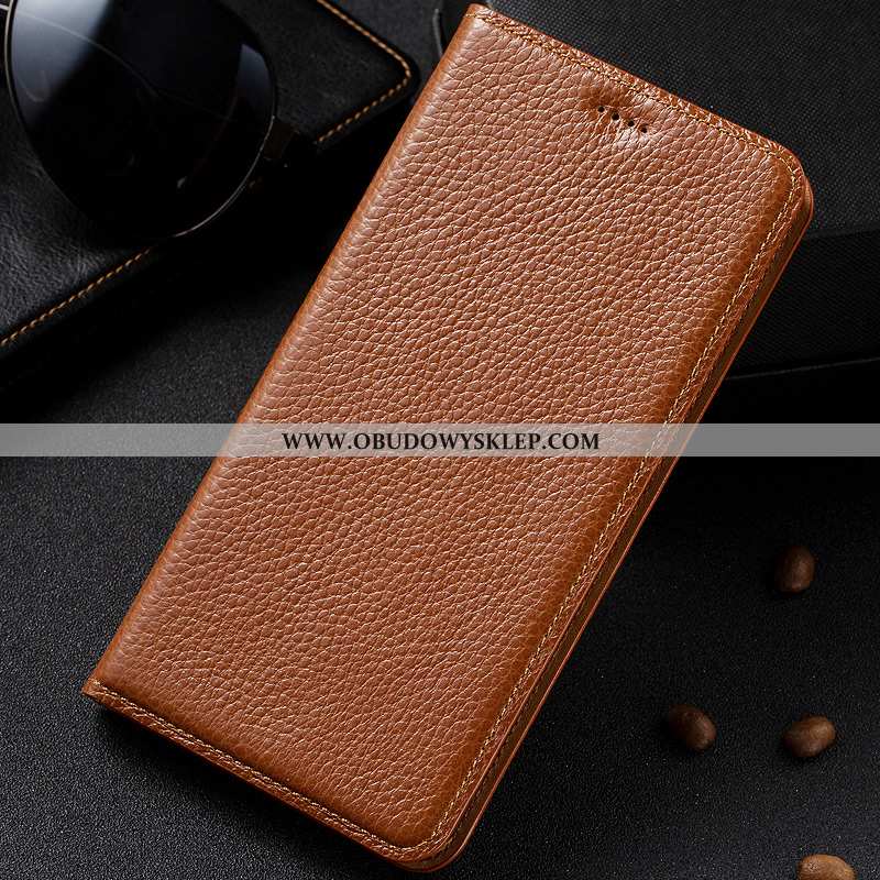 Obudowa Moto G7 Power Skórzane Etui Litchi, Moto G7 Power Prawdziwa Skóra Czarny Czarna