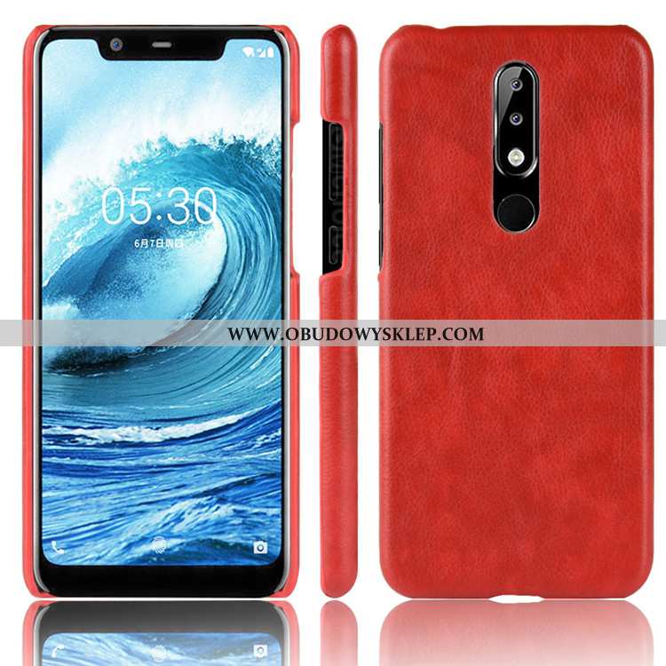 Obudowa Nokia 5.1 Plus Skóra Etui Szary, Nokia 5.1 Plus Wzór Litchi Szara