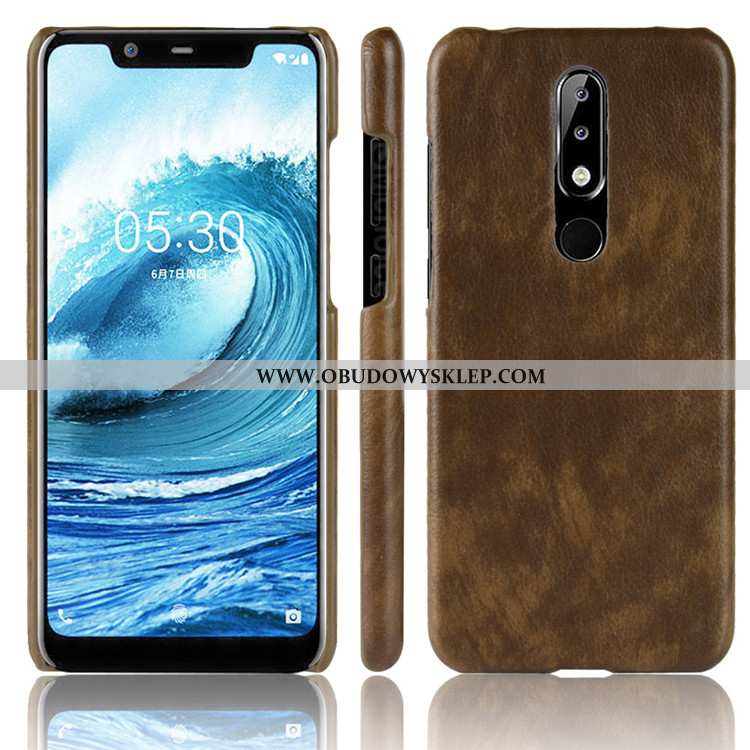 Obudowa Nokia 5.1 Plus Skóra Etui Szary, Nokia 5.1 Plus Wzór Litchi Szara