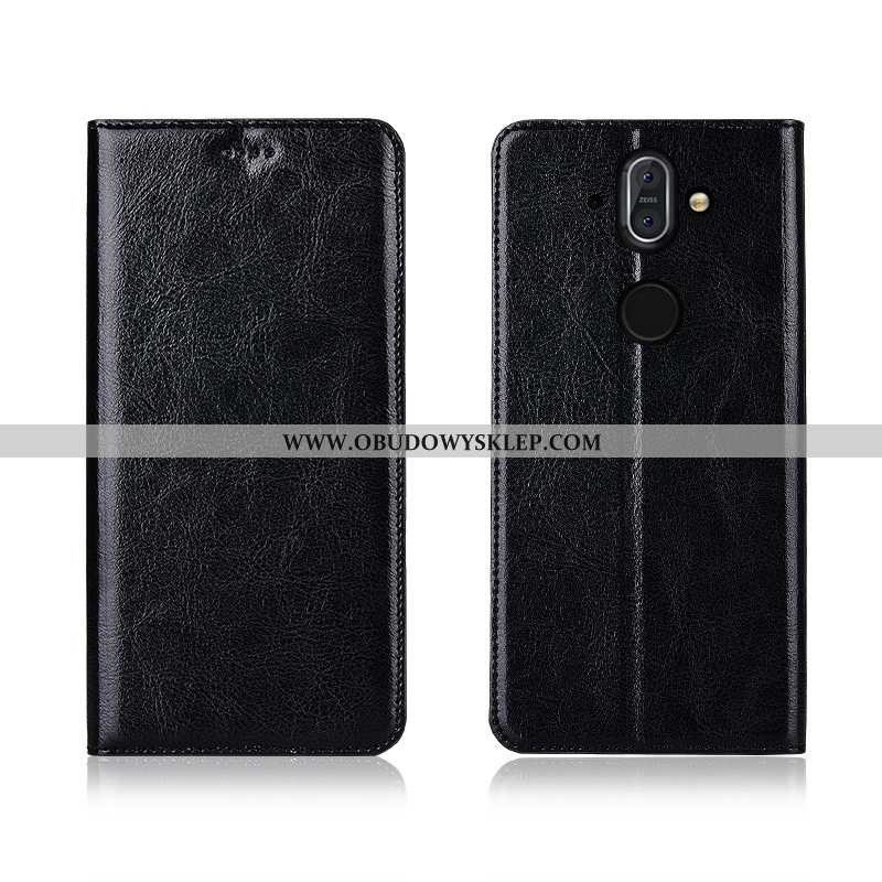 Obudowa Nokia 8 Sirocco Prawdziwa Skóra Skórzane Etui Czarny, Nokia 8 Sirocco Wzór Futerał Czarna