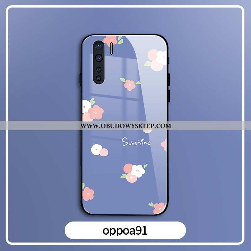 Obudowa Oppo A91 Szkło Kreatywne All Inclusive, Etui Oppo A91 Moda Świeży Niebieska