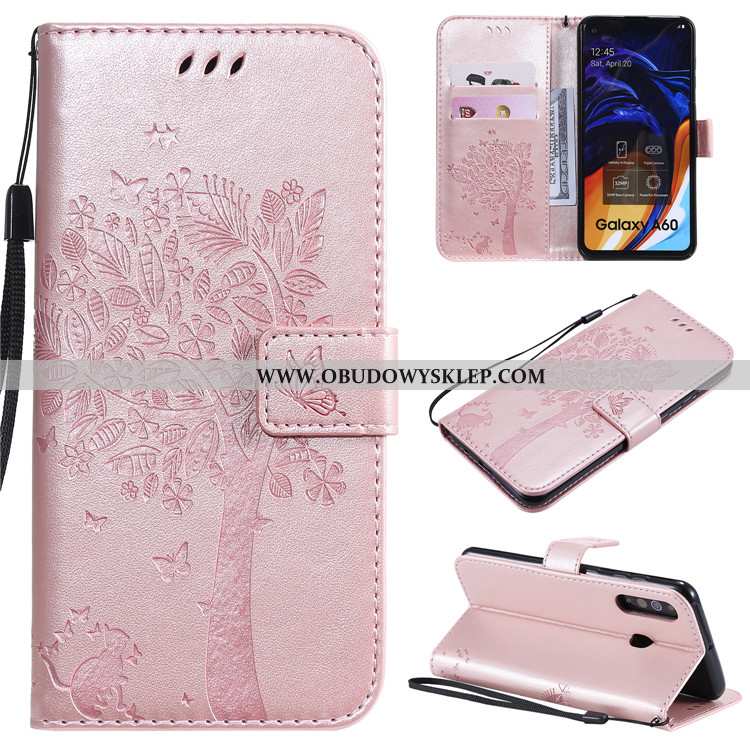 Obudowa Samsung Galaxy A60 Skórzane Etui Futerał Anti-fall, Samsung Galaxy A60 Ochraniacz Karta Szar