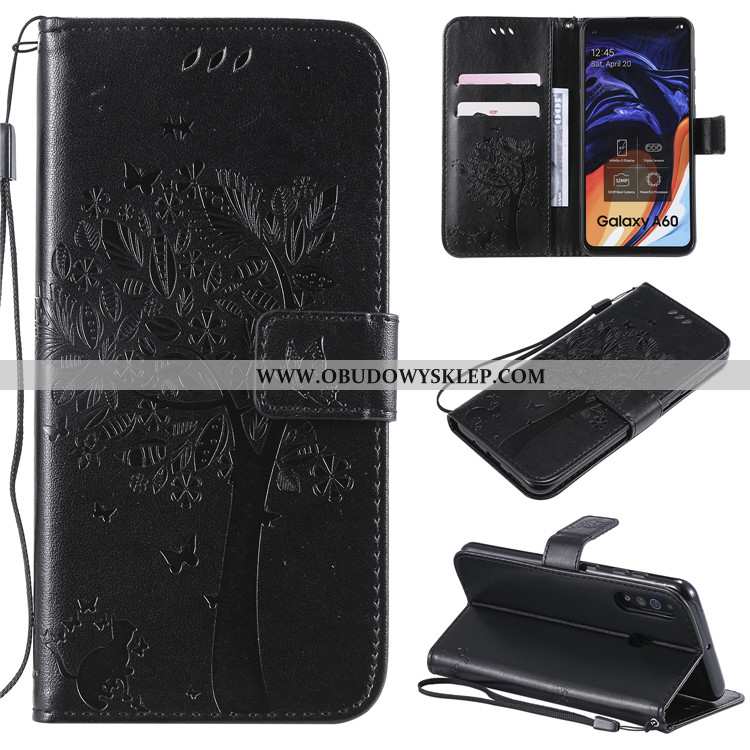 Obudowa Samsung Galaxy A60 Skórzane Etui Futerał Anti-fall, Samsung Galaxy A60 Ochraniacz Karta Szar