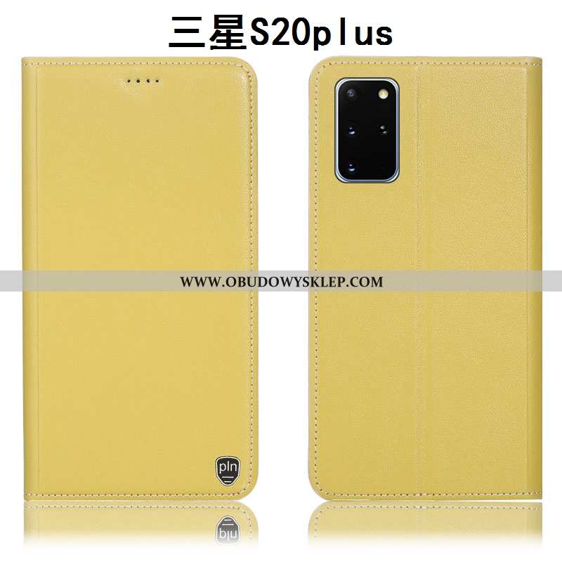Obudowa Samsung Galaxy S20+ Prawdziwa Skóra Etui Gwiazda, Samsung Galaxy S20+ Ochraniacz Futerał Żół
