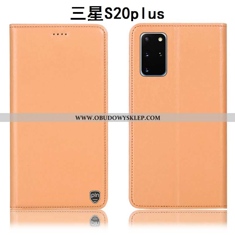 Obudowa Samsung Galaxy S20+ Prawdziwa Skóra Etui Gwiazda, Samsung Galaxy S20+ Ochraniacz Futerał Żół