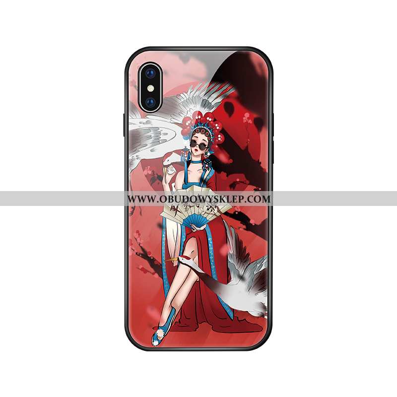 Obudowa iPhone Xs Szkło Vintage Chiński Styl, Etui iPhone Xs Osobowość Wysoki Koniec Niebieska
