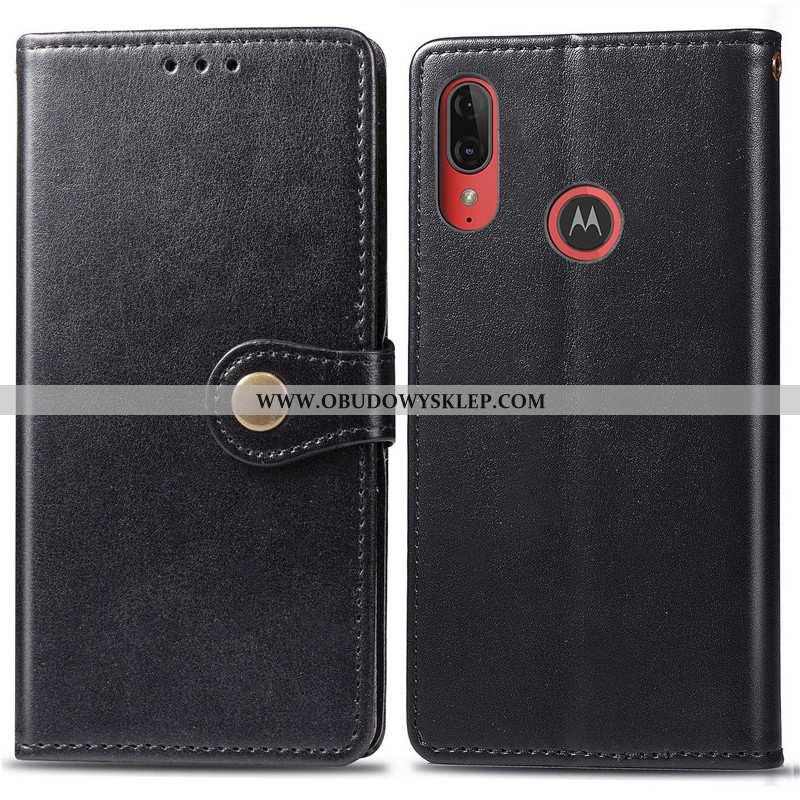 Pokrowce Moto E6 Plus Wiszące Ozdoby Futerał Skórzane Etui, Obudowa Moto E6 Plus Skóra Biznes Czerwo