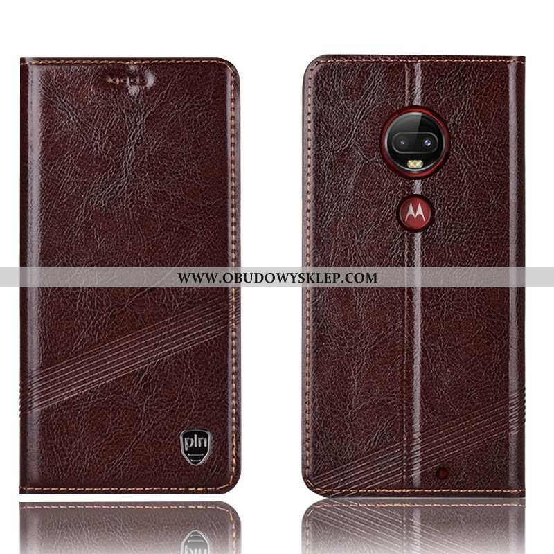 Pokrowce Moto G7 Plus Skórzane Etui Futerał, Obudowa Moto G7 Plus Ochraniacz All Inclusive Brązowe