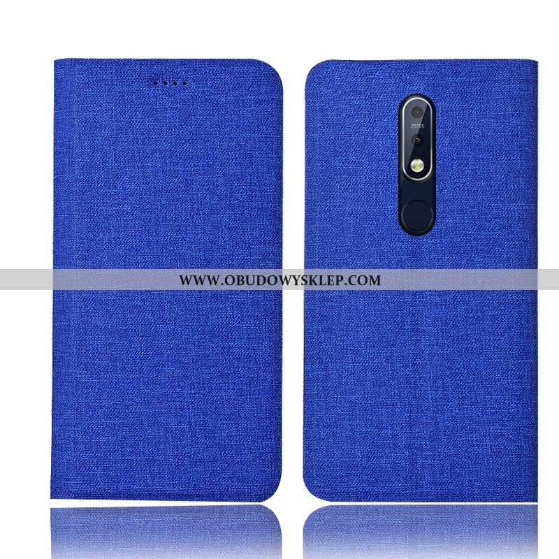 Pokrowce Nokia 7.1 Bawełna I Len Obudowa Anti-fall, Nokia 7.1 Skórzane Etui Niebieski Niebieska