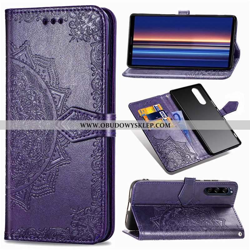 Pokrowce Sony Xperia 5 Relief Telefon Komórkowy Futerał, Obudowa Sony Xperia 5 Skóra Niebieski Niebi