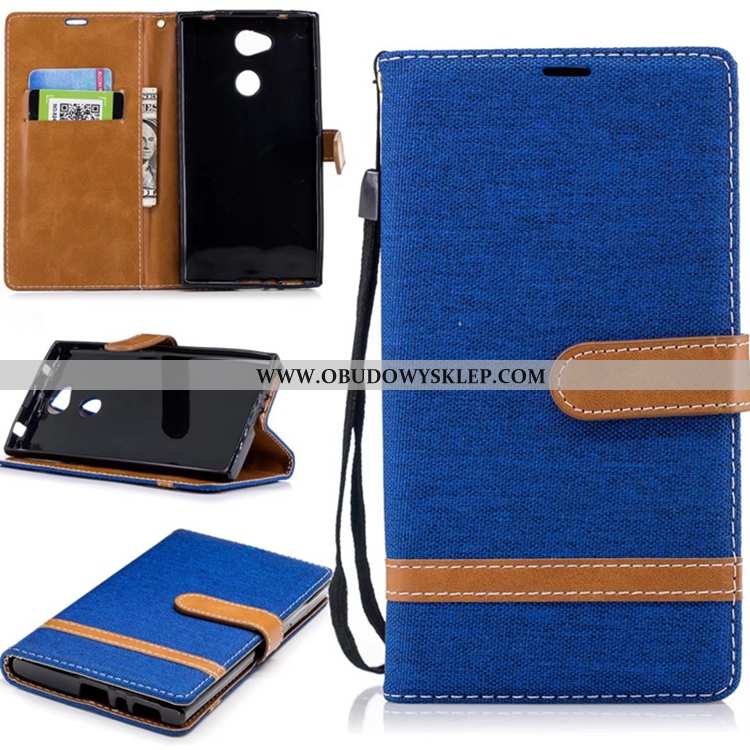 Pokrowce Sony Xperia L2 Skórzane Etui Anti-fall, Obudowa Sony Xperia L2 Portfel Karta Niebieska