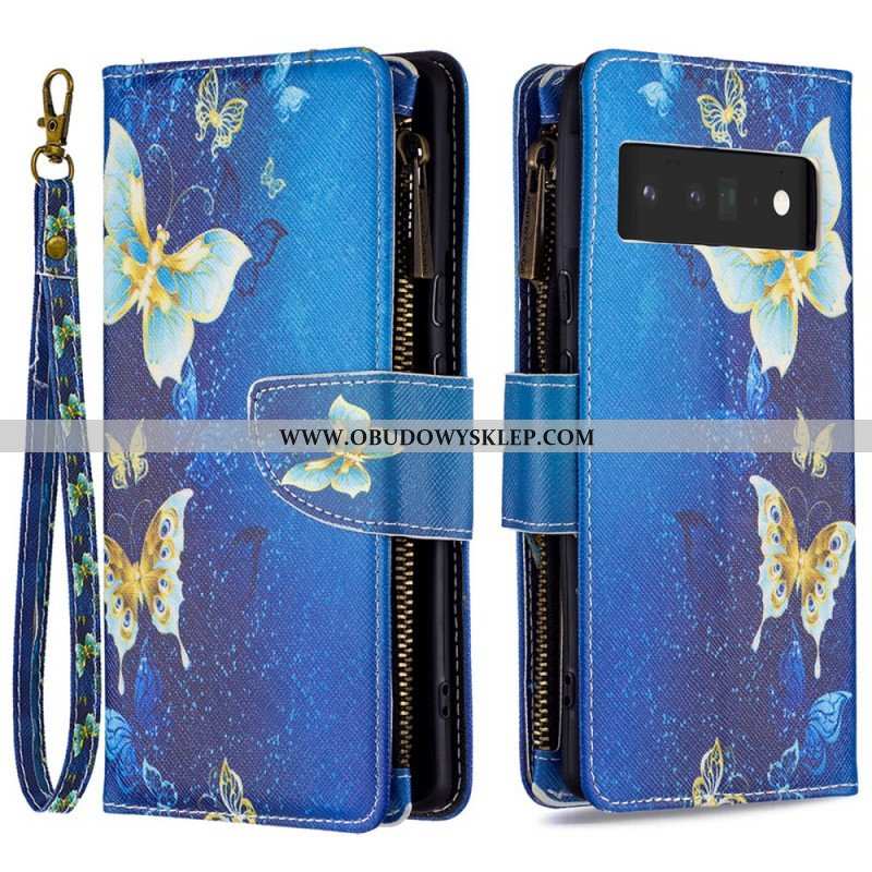 Etui Folio do Google Pixel 6 Pro Zapinana Na Zamek Kieszeń W Motyle