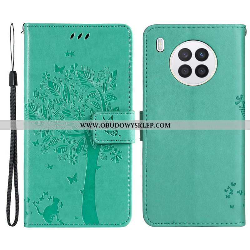 Etui Folio do Honor 50 Lite z Łańcuch Drzewo I Pasiasty Kot
