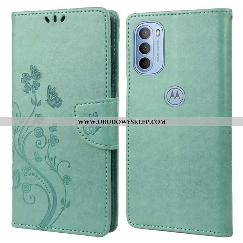 Etui Folio do Moto G51 5G z Łańcuch Wspaniałe Motyle Na Pasku