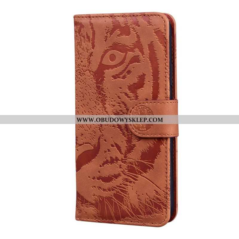 Etui Folio do Poco M4 Pro 5G Nadruk Twarzy Tygrysa