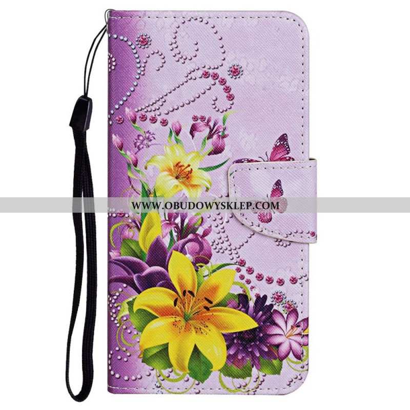 Etui Folio do Poco X4 Pro 5G z Łańcuch Fantazja W Paski Na Ramiączkach