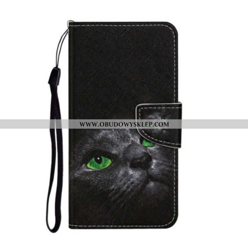 Etui Folio do Samsung Galaxy A54 5G z Łańcuch Zielonooki Kot W Pasku