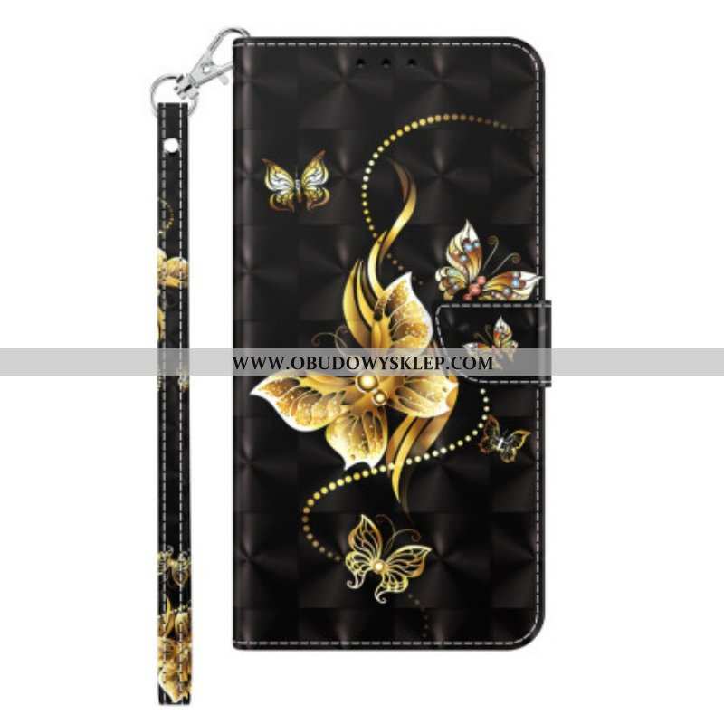 Etui Folio do Sony Xperia 1 IV z Łańcuch Złote Motyle Z Paskiem