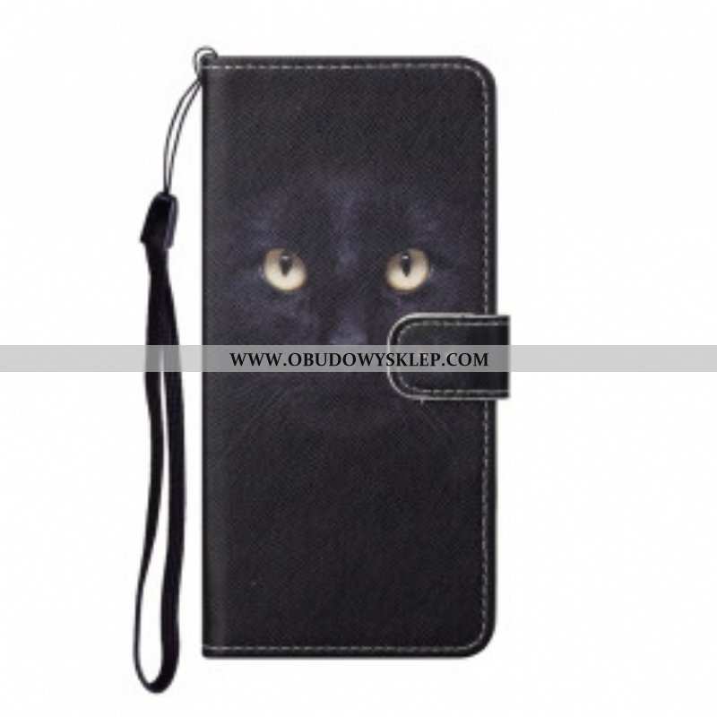 Etui Folio do Xiaomi Redmi Note 10 Pro z Łańcuch Czarne Kocie Oczy W Paski