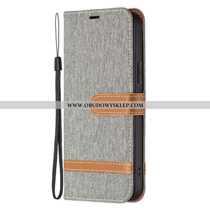 Etui Folio do iPhone 13 Pro Max z Łańcuch Pasek Z Efektem Tkaniny I Skóry