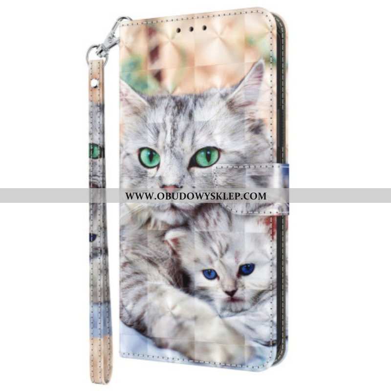 Etui Folio do iPhone 15 Pro Max z Łańcuch Delikatne Stringi Dla Kotów