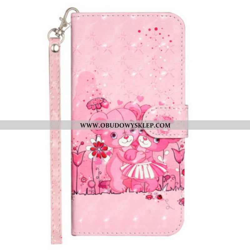 Etui Folio do iPhone 15 Pro Max z Łańcuch Pluszowe Misie 3d Z Paskiem