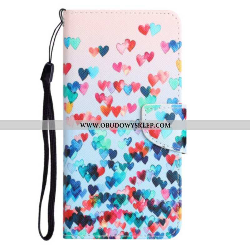 Etui Folio do iPhone 15 z Łańcuch Deszcz Serc Z Paskiem