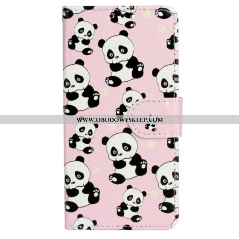 Etui Folio do iPhone 15 z Łańcuch Małe Pandy Z Paskiem