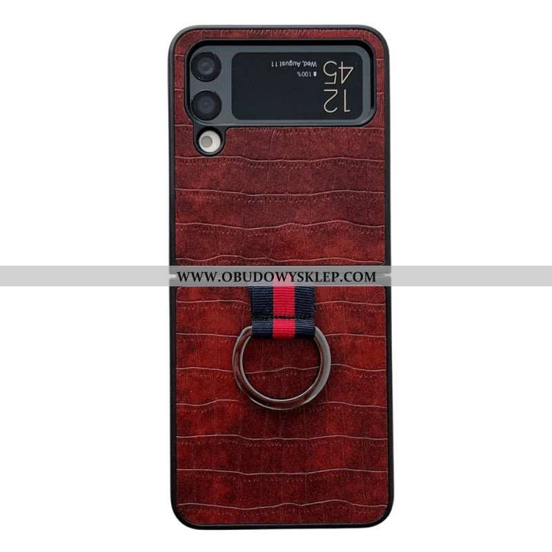 Futerały do Samsung Galaxy Z Flip 4 Etui Folio Wzór Krokodyla I Pierścionka