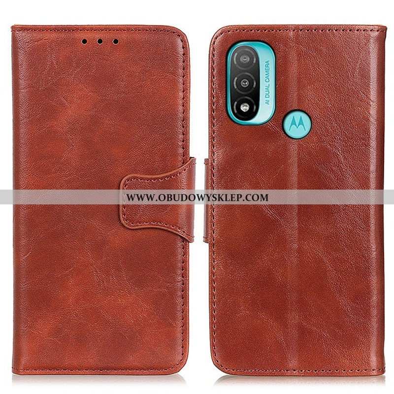 Skórzany Futerał do Moto E40 / E30 / E20 Etui Folio Dwustronna Klapka Magnetyczna