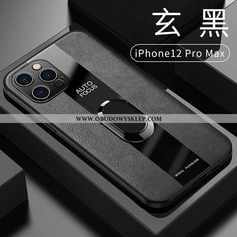 Obudowa iPhone 12 Pro Max Ochraniacz Na Pokładzie Etui, Etui iPhone 12 Pro Max Skóra Wspornik Czarna