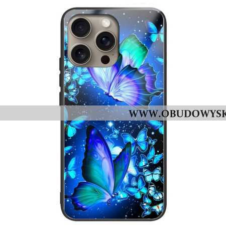Etui Do iPhone 16 Pro Max Niebieskie Motyle Ze Szkła Hartowanego