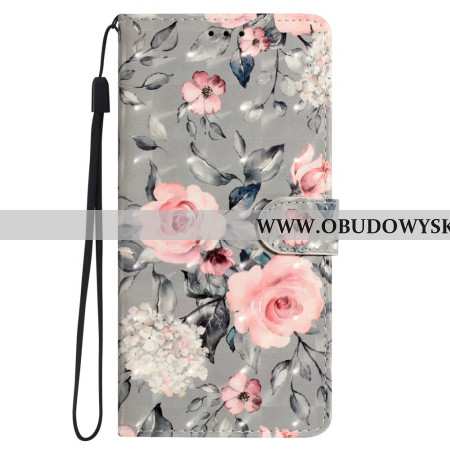 Etui Folio Do Oppo A98 5g Różowe Kwiaty Z Paskiem