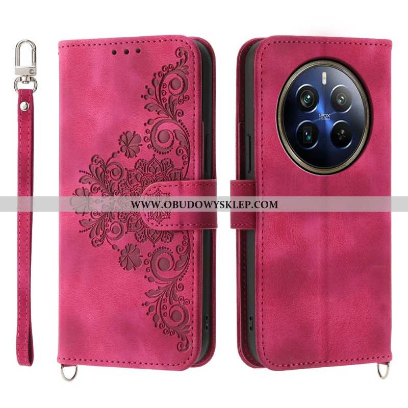 Etui Folio Do Realme 12 Pro / 12 Pro Plus Pasek W Kwiaty I Pasek Na Ramię