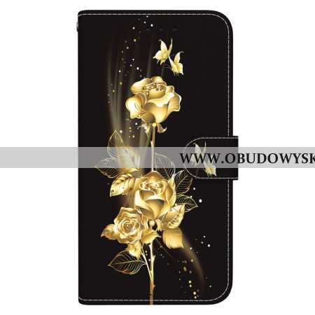 Etui Folio Do Realme 12 Pro / 12 Pro Plus Złoty I Różowy Motyl Z Paskiem