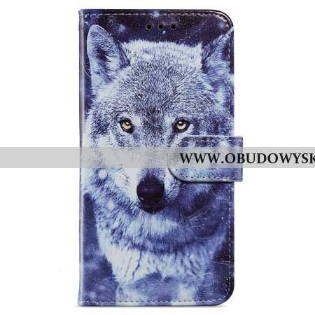 Etui Folio Do Samsung Galaxy A55 5g Biały Wilk Z Paskiem