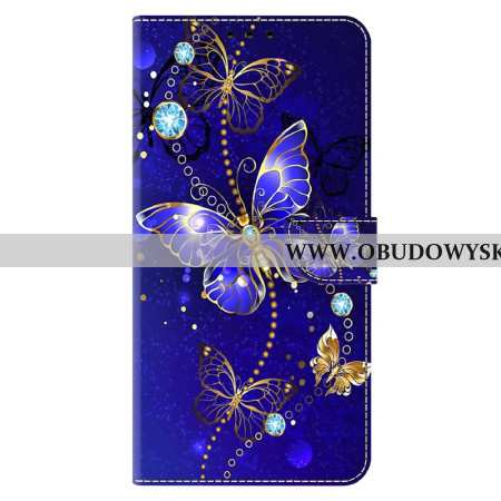 Etui Folio Do Xiaomi Redmi Note 13 4g Diamentowe Motyle Na Niebieskim Tle