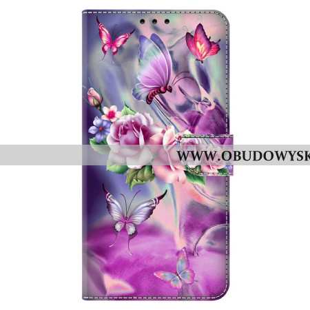 Etui Folio Do Xiaomi Redmi Note 13 5g Fioletowe Motyle I Kwiaty
