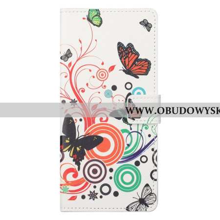 Etui Folio Do Xiaomi Redmi Note 13 Pro 5g Motyle Na Białym Tle